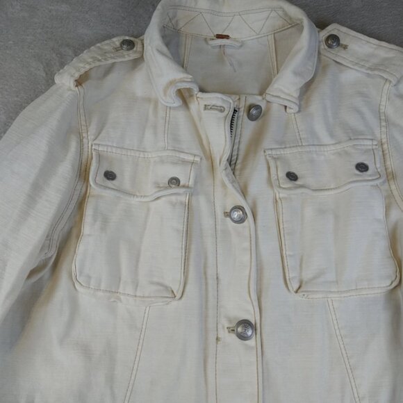 Free People Not Your Brothers Surplus Jacket Womens Large Full Zip Button Ivory - Picture 3 of 9